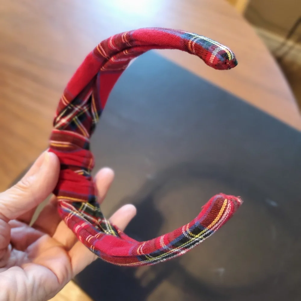 Plaid Knotted Headband - Red Tartan Fabric Fashion Hair Accessory